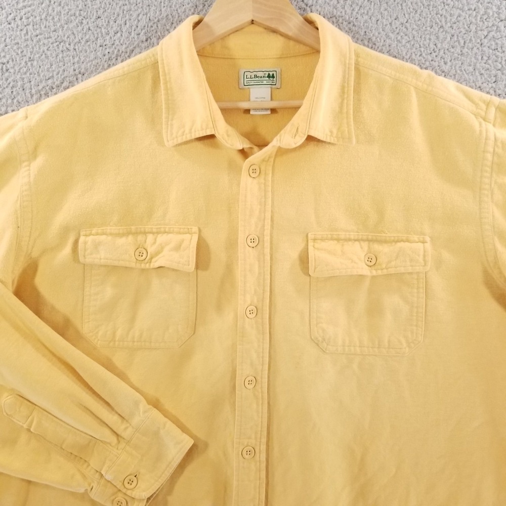 LL Bean Shirt 2XLT Yellow Chamois Cloth Flannel Heavyweight Workwear Outdoor